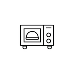 Cooking, food and kitchen concept. Collection of modern outline monochrome icons in flat style. Line icon of bowl in microwave oven