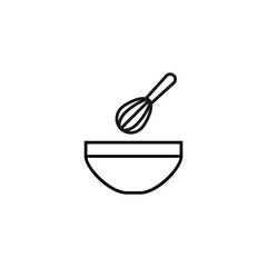 Cooking, food and kitchen concept. Collection of modern outline monochrome icons in flat style. Line icon of mixer or egg beater over bowl