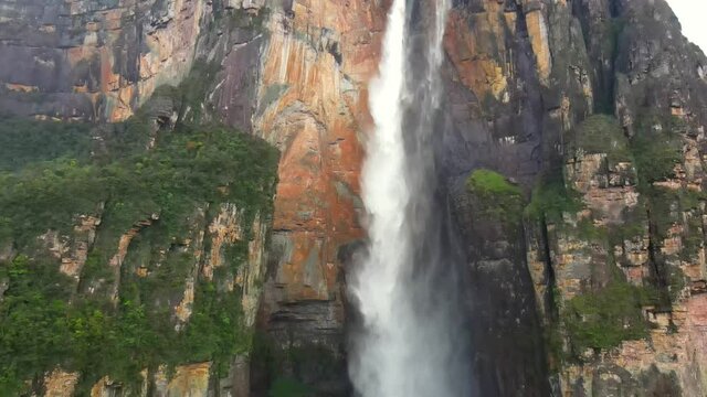 Scenic aerial view of Angel Fall world's highest waterfall in Canaima Venezuela rainforest