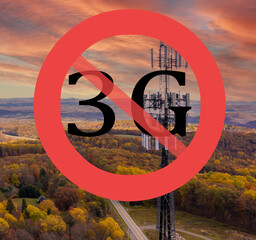 End of life for 3rd generation or 3G cell mobile networks illustrated with sign superimposed on...
