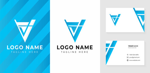 Modern Colorful Initial Creative Clean V Letter Logo With Premium Business Card Design Vector Template for Your Company Business,V letter technology logo and business card setup for company