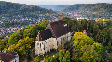 Fototapeta na wymiar Aerial drone view of the Historic Centre of Sighisoara, Romania