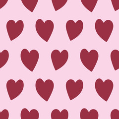 Burgundy hearts on baby pink background. Perfect for valentines day contents and products. Use it on fabric, textiles, gift wrap, digital background, wallpaper, product packaging, stationary.