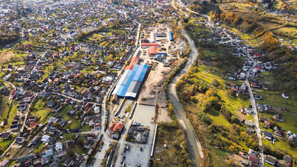 Aerial drone view of Viseu de Sus, Romania - obrazy, fototapety, plakaty