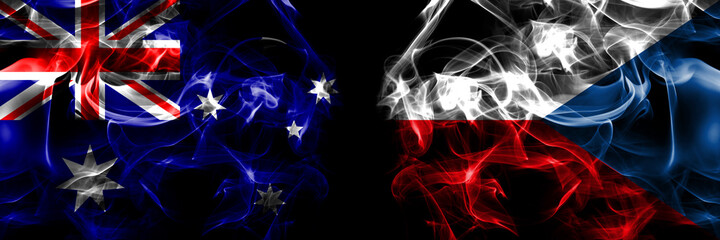 Flags of Australia, Australian vs Czech Republic. Smoke flag placed side by side on black background