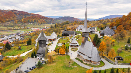 Aerial drone view of the Barsana Monastery, Romania