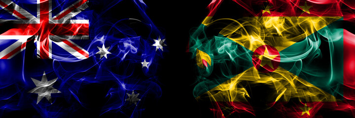 Flags of Australia, Australian vs Grenada. Smoke flag placed side by side on black background