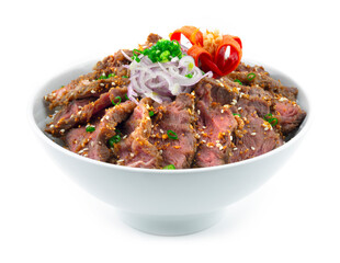 Grilled Beef with Toasted Rice powder and white Sesame Rice recipe