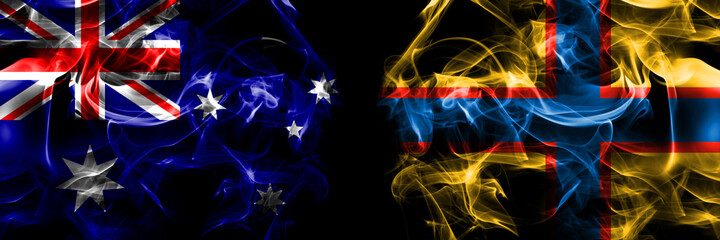 Flags of Australia, Australian vs Ingrian people. Smoke flag placed side by side on black background
