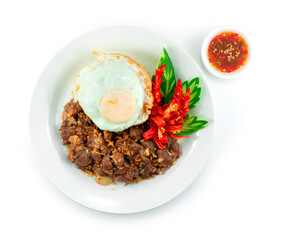 Stir Fried Beef with Garlic and Pepper Served Rice recipe ontop With Fried egg