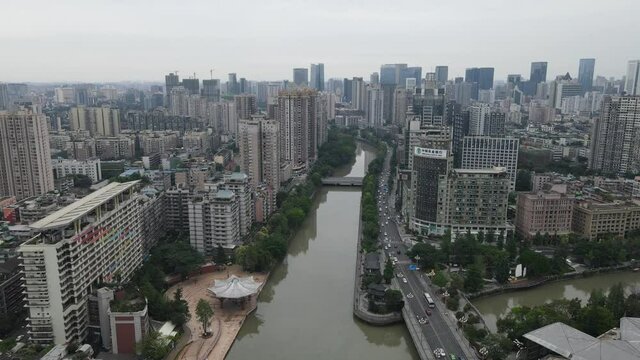 Aerial photography of Anshun Covered Bridge in the center of Chengdu