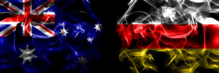 Flags of Australia, Australian vs South Ossetia. Smoke flag placed side by side on black background