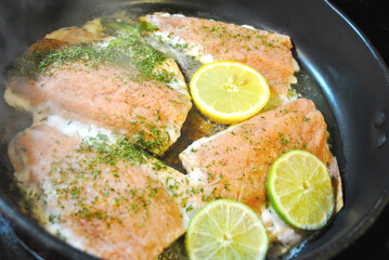 Salmon Frying with Butter and Lemon