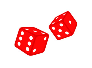 Set of red dice. Cube for table, gambling. Isolated vector illustration on white background.