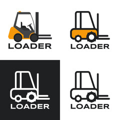 A set of logos for a construction company. Loader on a different background. Flat illustration.