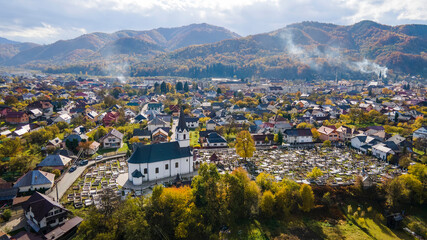 Aerial drone view of Viseu de Sus, Romania
