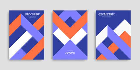 Fototapeta premium Set of A4 vertical brochures. Abstract geometric background. Cover design in flat style. Business template collection. Vector illustration. Design poster, cover, wallpaper, notebook, catalog.