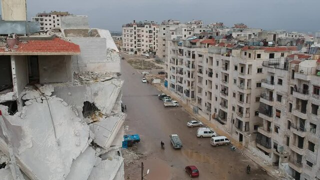 February 12, 2018 Idlib Syria - The settlement damaged by the war.