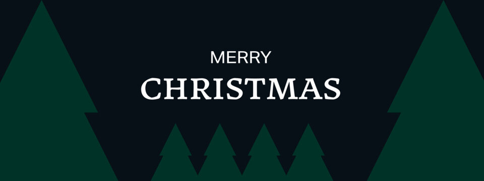 Christmas card on blue background. Merry christmas text with christmas trees, Vector