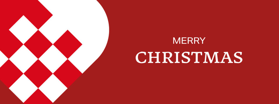 Christmas card on red background. Merry christmas text with a christmas heart, Vector