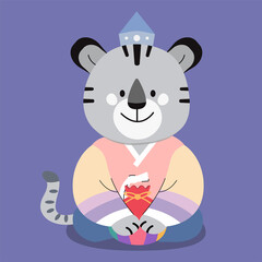 Korean tiger with gift wearing hanbok