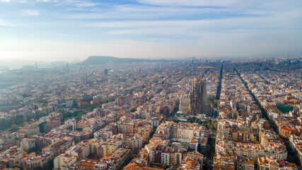 Aerial drone view of Barcelona, Spain