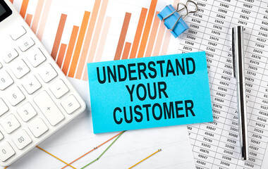 UNDERSTAND YOUR CUSTOMER text on the sticker on diagram background