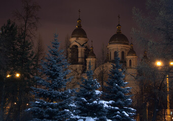Fototapeta premium Evening winter area of Nizhny Tagil - Tagilstroy. Sverdlovskaya oblast' 