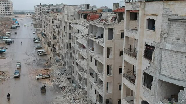 February 12, 2018 Idlib Syria - The settlement damaged by the war.