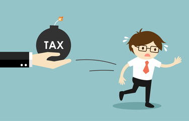 Business concept, Businessman is running from tax. Vector illustration.