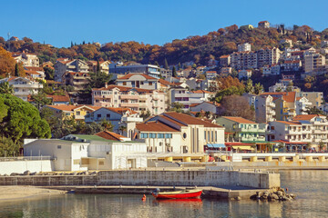 Fototapeta premium Winter view of the coastal city of Herceg Novi, Igalo. Montenegro