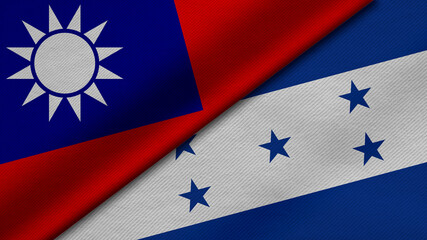 3D Rendering of two flags from Taiwan and Republic of Honduras together with fabric texture, bilateral relations, peace and conflict between countries, great for background