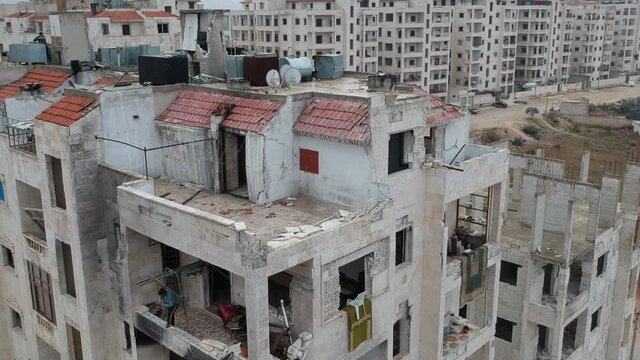 February 12, 2018 Idlib Syria - The settlement damaged by the war.