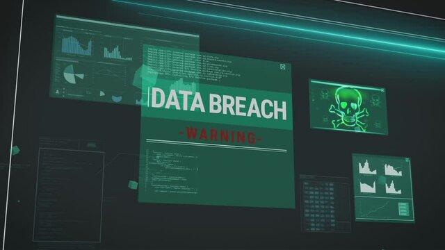 Data Breach Loss Virus Attack On Computer System Screen. Cyber ​​security Hacker Attack, Firewall