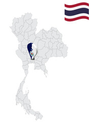 Location of Pathum Thani  Province on map Thailand. 3d Pathum Thani flag map marker location pin. Quality map with Provinces of  Thailand for your web site design, app, UI. EPS10.