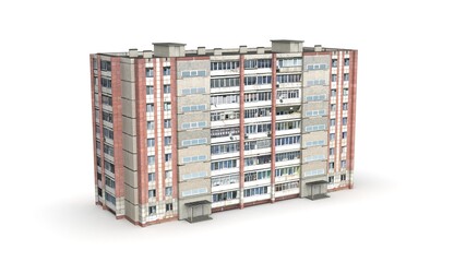 Old building render on a white background. 3D rendering