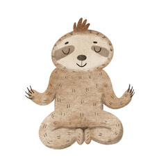 Watercolor illustration of cute sloth doing yoga © artforwarm