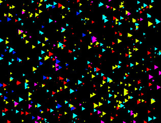 Background with multicolored triangles on a black background. 3D rendering.
