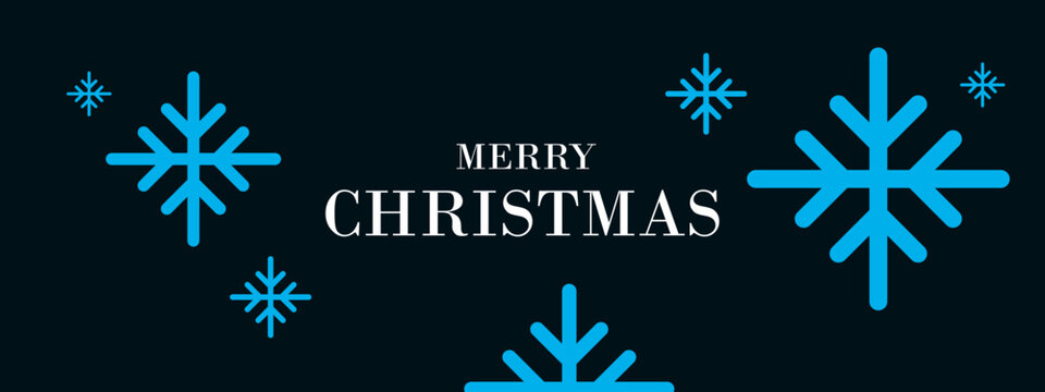 Christmas card on dark blue background. Merry christmas text with snowflakes, Vector