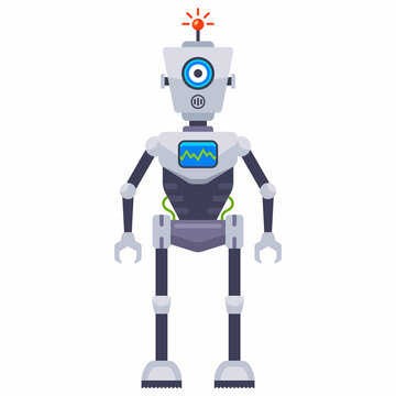 bipedal iron robot with an antenna. human assistant robot. flat vector illustration.