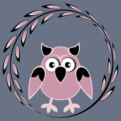 cartoon styled owl, drawing of a child. Design element. Birds - stylization