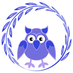cartoon styled owl, drawing of a child. Design element. Birds - stylization