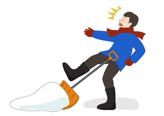 イラスト素材：雪かきをしている時に滑り、バランスを崩して驚いている男性