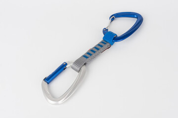 Quick draw, upper carabiner with straight gate and lower carabiner with wire gate.