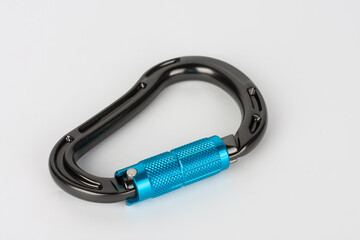 New black HMS with automatic twist lock ,  carabiner climbing  equipment on white background.