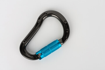 New black HMS with automatic twist lock ,  carabiner climbing  equipment on white background.
