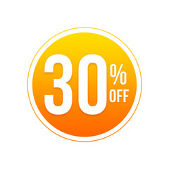 30% off. Thirty percent discount banner over circle with orange gradient with yellow