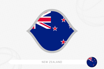 New Zealand flag for basketball competition on gray basketball background.