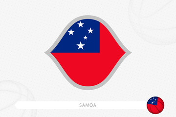 Samoa flag for basketball competition on gray basketball background.