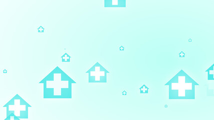 Fototapeta premium Medical health blue green cross on home pattern background. Abstract banners with prevent virus infection and healthcare stay home concept.